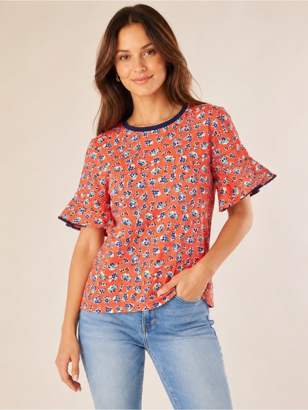 NEW • Draper James • Georgia Floral Ruffle Tee Red